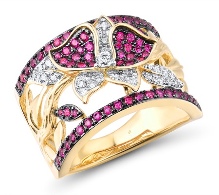 Sterling Silver w/ Yellow Black White Plating Ring Created Ruby,White Cubic Zirconia (R316229CRZSZ925) - US 6