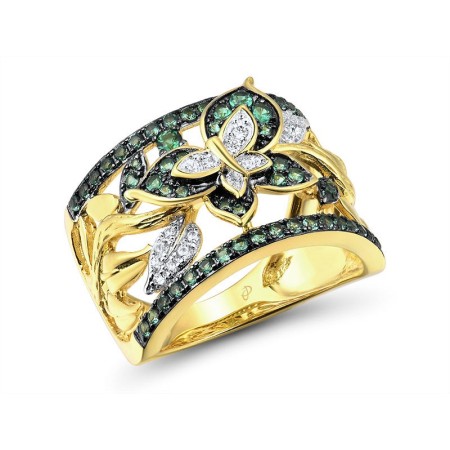 Sterling Silver w/ Yellow Black White Plating Ring Green Spinel,White Cubic Zirconia (R316230GSZSZ925) - US 6