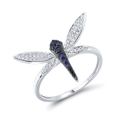 14KWB  Black Diamond,Blue Sapphire Ring  (R316264BDS14KWB)