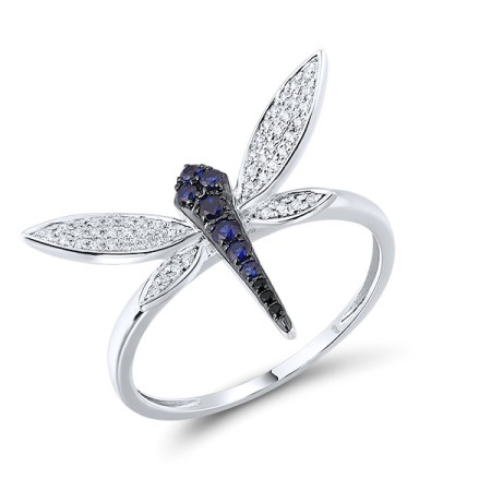 14KWB  Black Diamond,Blue Sapphire Ring  (R316264BDS14KWB)