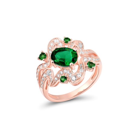 Sterling Silver w/ Rose Plating Ring Green Glass,Green Spinel,White Cubic Zirconia (R316347GGNZ1SR925) - US 6