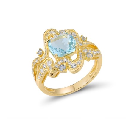 Sterling Silver w/ Yellow Plating Ring Blue Glass,Blue Spinel,White Cubic Zirconia (R316348BGNZSY925) - US 6