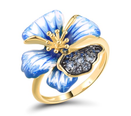 Sterling Silver w/ Yellow Black Plating Ring Blue Spinel,Enamel (R316396ENASC925) - US 6