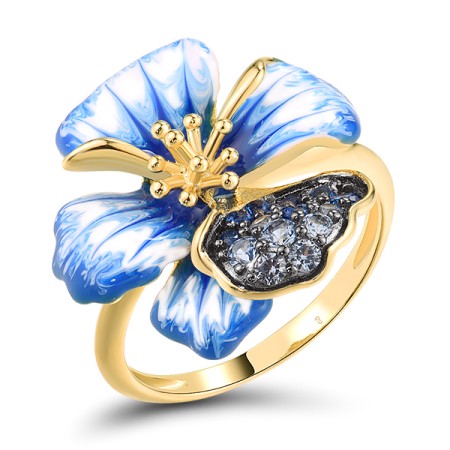 Sterling Silver w/ Yellow Black Plating Ring Blue Spinel,Enamel (R316396ENASC925) - US 6