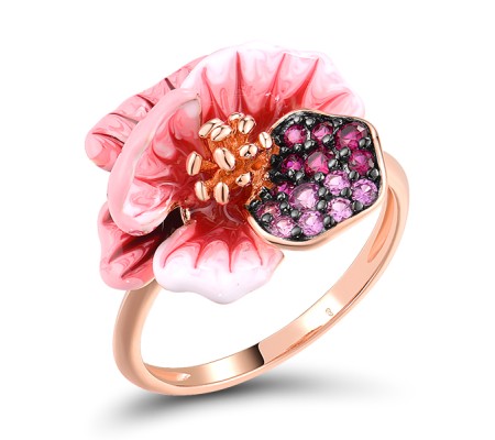 Sterling Silver w/ Rose Black Plating Ring Created Pink Sapphire,Created Ruby,Enamel (R316398ENASD925) - US 6