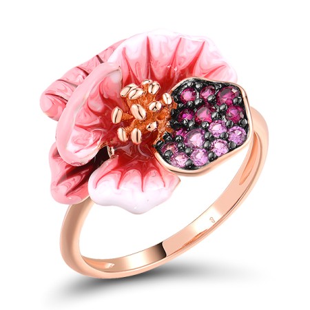 Sterling Silver w/ Rose Black Plating Ring Created Pink Sapphire,Created Ruby,Enamel (R316398ENASD925) - US 6