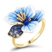 Sterling Silver w/ Yellow Black Plating Ring Blue Spinel,Enamel (R316399ENASC925) - US 6