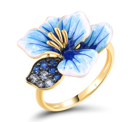 Sterling Silver w/ Yellow Black Plating Ring Blue Spinel,Enamel (R316399ENASC925) - US 6