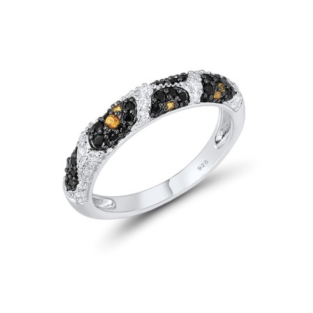 Sterling Silver w/ Black White Plating Ring Black spinel,White Cubic Zirconia,Yellow Nano Crystal (R316473YBNZSK925) - US 9