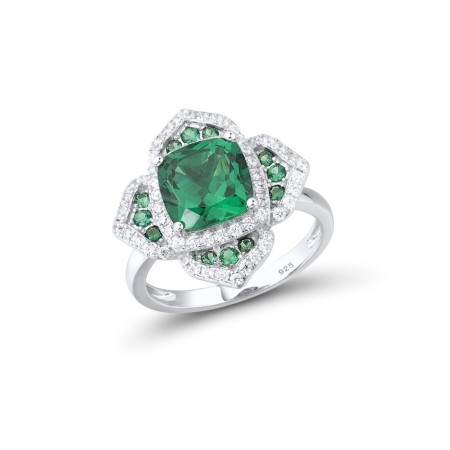 Sterling Silver Ring Green Spinel,White Cubic Zirconia (R316507GSZSL925) - US 6