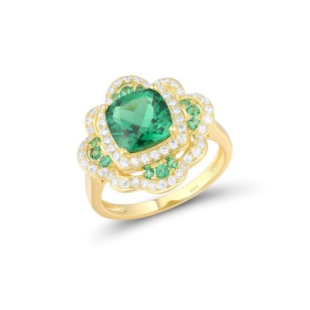Sterling Silver w/ Yellow Plating Ring Green Spinel,White Cubic Zirconia (R316508GSZSY925) - US 6