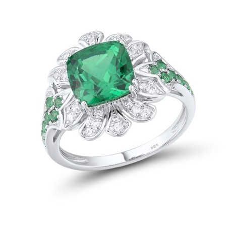 Sterling Silver Ring Green Spinel,White Cubic Zirconia (R316509GSZSL925) - US 6
