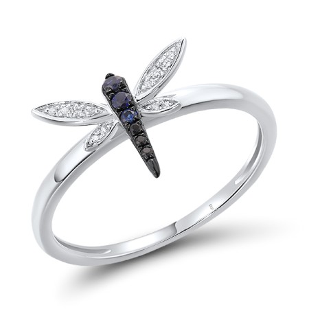 14KWB  Black Diamond,Blue Sapphire Ring  (R316515BDS14KWB)