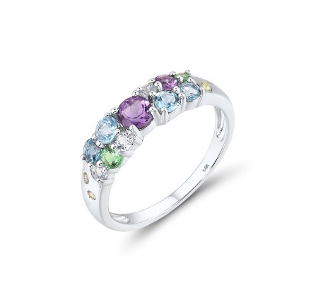 14KW Ring Amethyst,Blue Topaz (Sky Blue),Blue Topaz (Swiss Blue),Green Garnet,London Blue Topaz,Peridot (R316544MUL14KW) - US 6