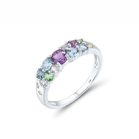 14KW Ring Amethyst,Blue Topaz (Sky Blue),Blue Topaz (Swiss Blue),Green Garnet,London Blue Topaz,Peridot (R316544MUL14KW) - US 6
