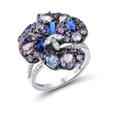 Sterling Silver w/ Black White Plating Ring Amethyst Cubic Zirconia,Blue Spinel,Created Purple Nano Spinel,Light Blue Cubic Zirconia,Purple Glass,White Cubic Zirconia (R316557MULSK925) - US 6