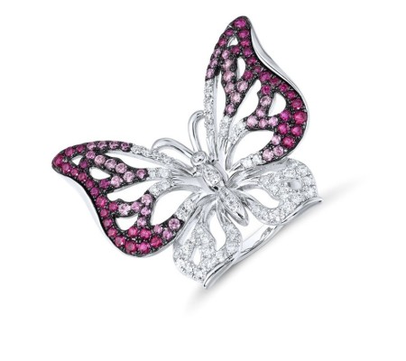 Sterling Silver w/ Black White Plating Ring Created Pink Sapphire,Created Ruby,White Cubic Zirconia (R316593CPRZSK925) - US 7