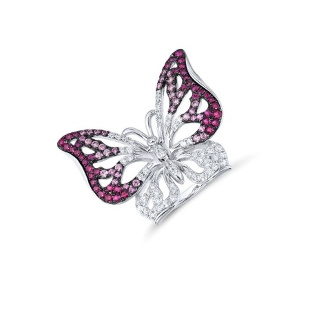 Sterling Silver w/ Black White Plating Ring Created Pink Sapphire,Created Ruby,White Cubic Zirconia (R316593CPRZSK925) - US 7