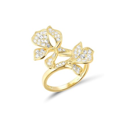 Sterling Silver w/ Yellow Plating Ring White Cubic Zirconia (R316598WCZSY925) - US 6