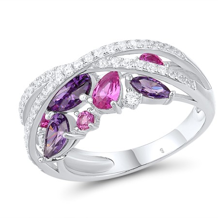Sterling Silver Ring Amethyst Cubic Zirconia,Created Pink Sapphire,White Cubic Zirconia (R316659ACPZSL925)