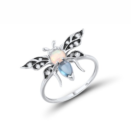 14KWB Ring London Blue Topaz,Opal,White Topaz (R316684LBOW14KWB) - US 7