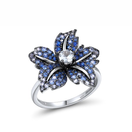 Sterling Silver w/ Black White Plating Ring Blue Nano Cubic Zirconia,Blue Spinel (R316702BNNZSK925) - US 6