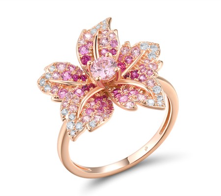 Sterling Silver w/ Rose Plating Ring Created Pink Sapphire,Created Ruby,Pink Cubic Zirconia,White Cubic Zirconia (R316702MULSR925) - US 6