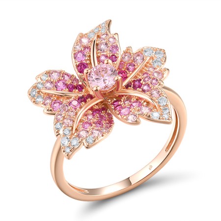 Sterling Silver w/ Rose Plating Ring Created Pink Sapphire,Created Ruby,Pink Cubic Zirconia,White Cubic Zirconia (R316702MULSR925) - US 6