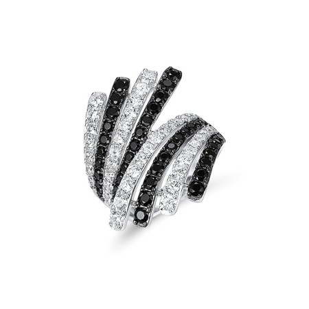 Sterling Silver w/ Black White Plating Ring Black spinel,White Cubic Zirconia (R316765BSNZSK925) - US 9