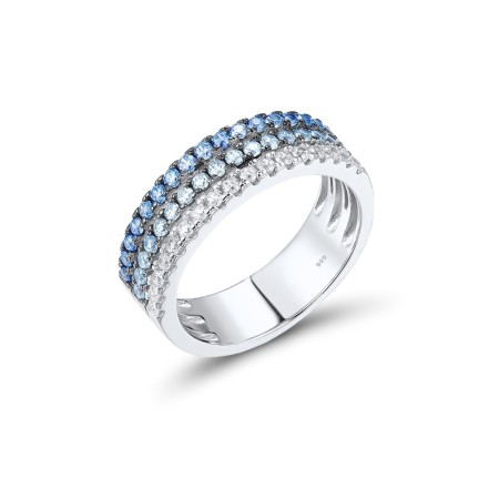 Sterling Silver w/ Black White Plating Ring Blue Spinel,White Cubic Zirconia (R316766BLZSK925) - US 6