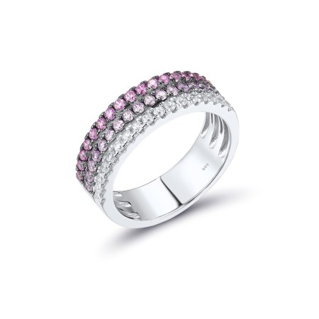 Sterling Silver w/ Black White Plating Ring Created Pink Sapphire,White Cubic Zirconia (R316766CPSZSK925) - US 6