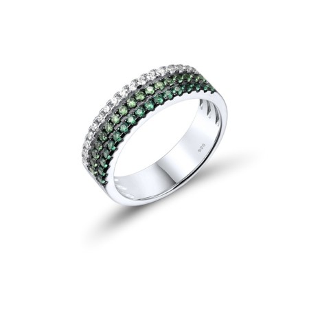 Sterling Silver w/ Black White Plating Ring Green Spinel,White Cubic Zirconia (R316766GSZSK925) - US 6