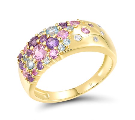 14KY Ring White Topaz,Blue Topaz (Swiss Blue),Diamond,Pink Sapphire,Amethyst (R316811MUL14KY)