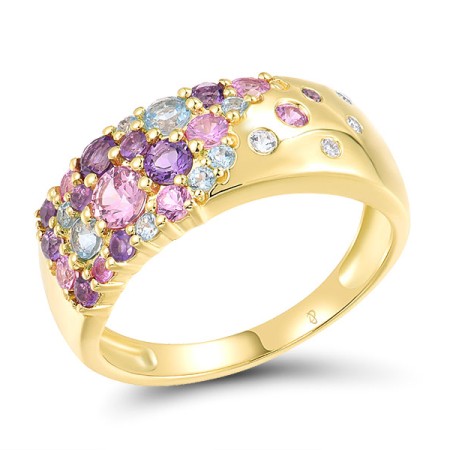 14KY Ring White Topaz,Blue Topaz (Swiss Blue),Diamond,Pink Sapphire,Amethyst (R316811MUL14KY)