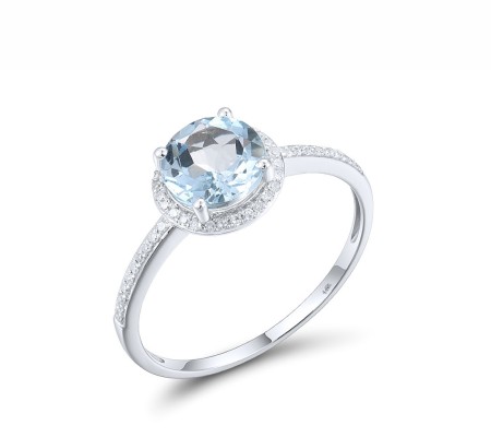 14KW Ring Blue Topaz (Sky Blue),Diamond (R316818BKT14KW) - US 6