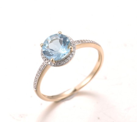 14KYW Ring Blue Topaz (Sky Blue),Diamond (R316818BKT14KYW) - US 7