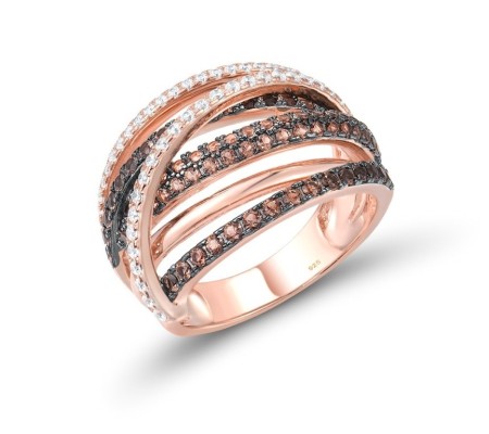Sterling Silver w/ Rose Black Plating Ring Nano Brown Spinel,White Cubic Zirconia (R316839NBZSD925) - US 6