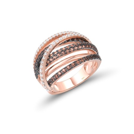 Sterling Silver w/ Rose Black Plating Ring Nano Brown Spinel,White Cubic Zirconia (R316839NBZSD925) - US 6