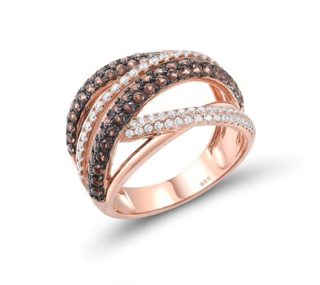 Sterling Silver w/ Rose Black Plating Ring Nano Brown Spinel,White Cubic Zirconia (R316840NBZSD925) - US 6