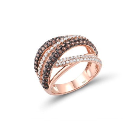 Sterling Silver w/ Rose Black Plating Ring Nano Brown Spinel,White Cubic Zirconia (R316840NBZSD925) - US 6