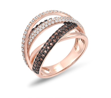 Sterling Silver w/ Rose Black Plating Ring Nano Brown Spinel,White Cubic Zirconia (R316841NBZSD925) - US 6