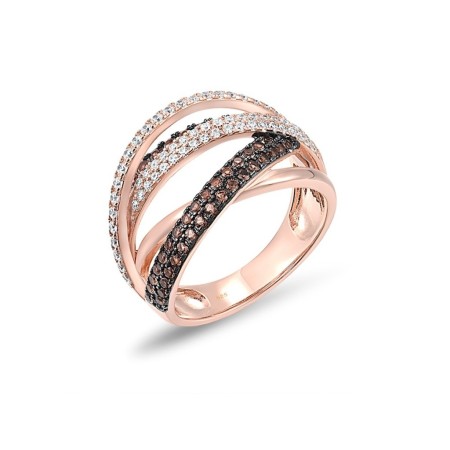 Sterling Silver w/ Rose Black Plating Ring Nano Brown Spinel,White Cubic Zirconia (R316841NBZSD925) - US 6