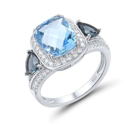Sterling Silver Ring Blue Glass,Blue Spinel,White Cubic Zirconia (R316880BGNZSL925) - US 6