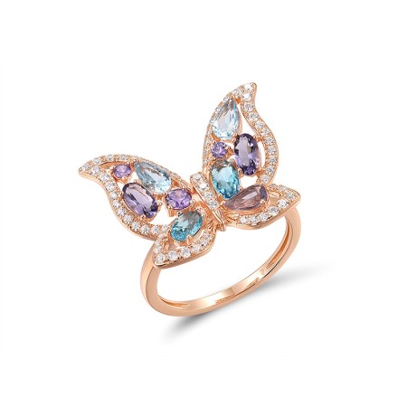 Sterling Silver w/ Rose Plating Ring Amethyst Cubic Zirconia,Blue Glass,Purple Glass,White Cubic Zirconia (R316894MULSR925) - US 6