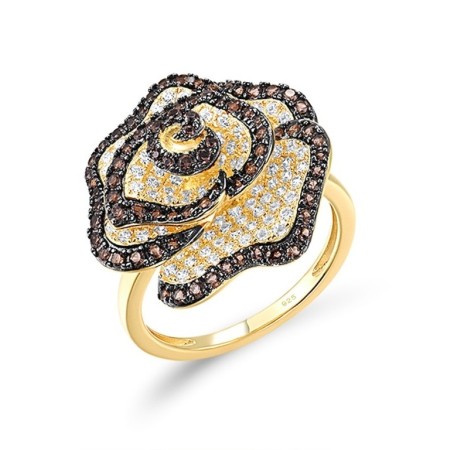 Sterling Silver w/ Yellow Black Plating Ring Nano Brown Spinel,White Cubic Zirconia (R316897NBZSC925) - US 7