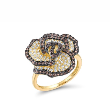 Sterling Silver w/ Yellow Black Plating Ring Nano Brown Spinel,White Cubic Zirconia (R316898NBZSC925) - US 6