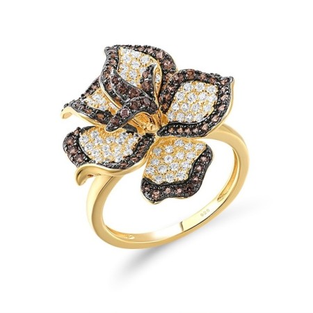 Sterling Silver w/ Yellow Black Plating Ring Nano Brown Spinel,White Cubic Zirconia (R316899NBZSC925) - US 6