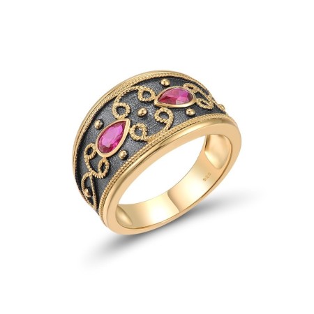 Sterling Silver w/ Yellow Black Plating Ring Created Ruby (R316943CRUSC925) - US 6