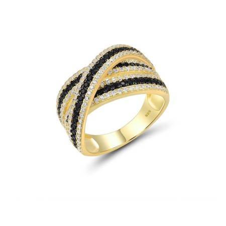 Sterling Silver w/ Yellow Black Plating Ring Black spinel,White Cubic Zirconia (R316954BSNZSC925) - US 6