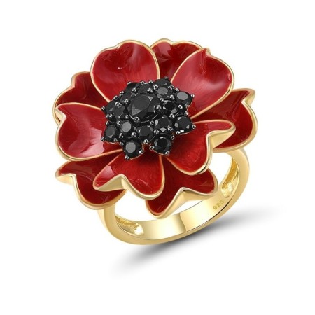 Sterling Silver w/ Yellow Black Plating Ring Black spinel,Enamel (R317038ENA1SC925) - US 10